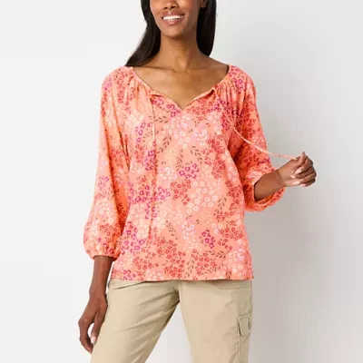St. John's Bay Womens Split Tie Neck 3/4 Sleeve Blouse