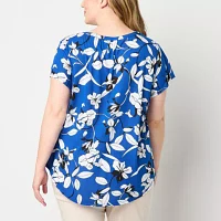 Liz Claiborne Plus Womens Split Crew Neck Short Sleeve Blouse