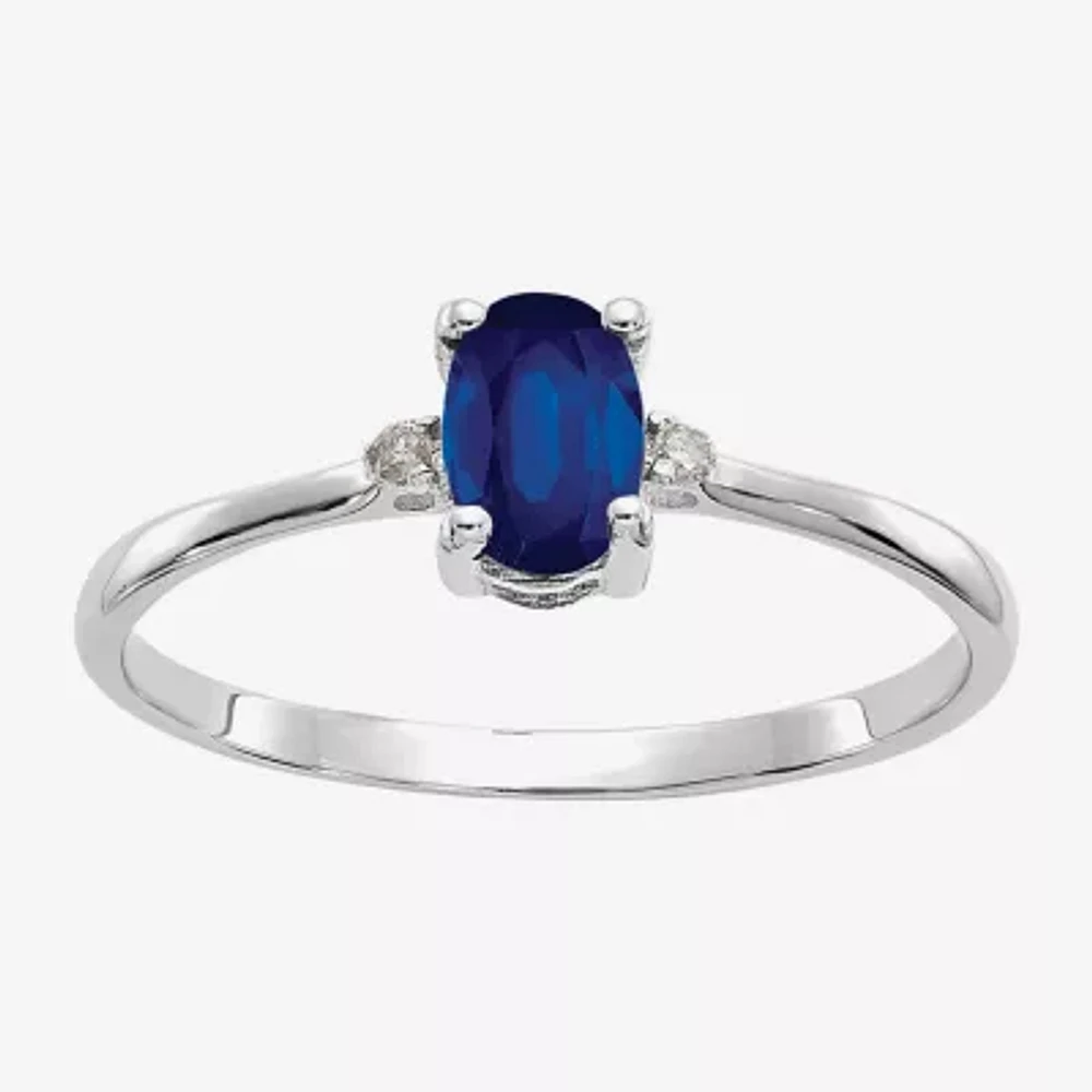 Gemstone Diamond Accent 10K White Gold Oval Cocktail Ring