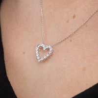 Floating Diamonds (F / Vs2) Womens 1 CT. T.W. Lab Grown White Diamond 14K White Gold Heart Pendant Necklaces