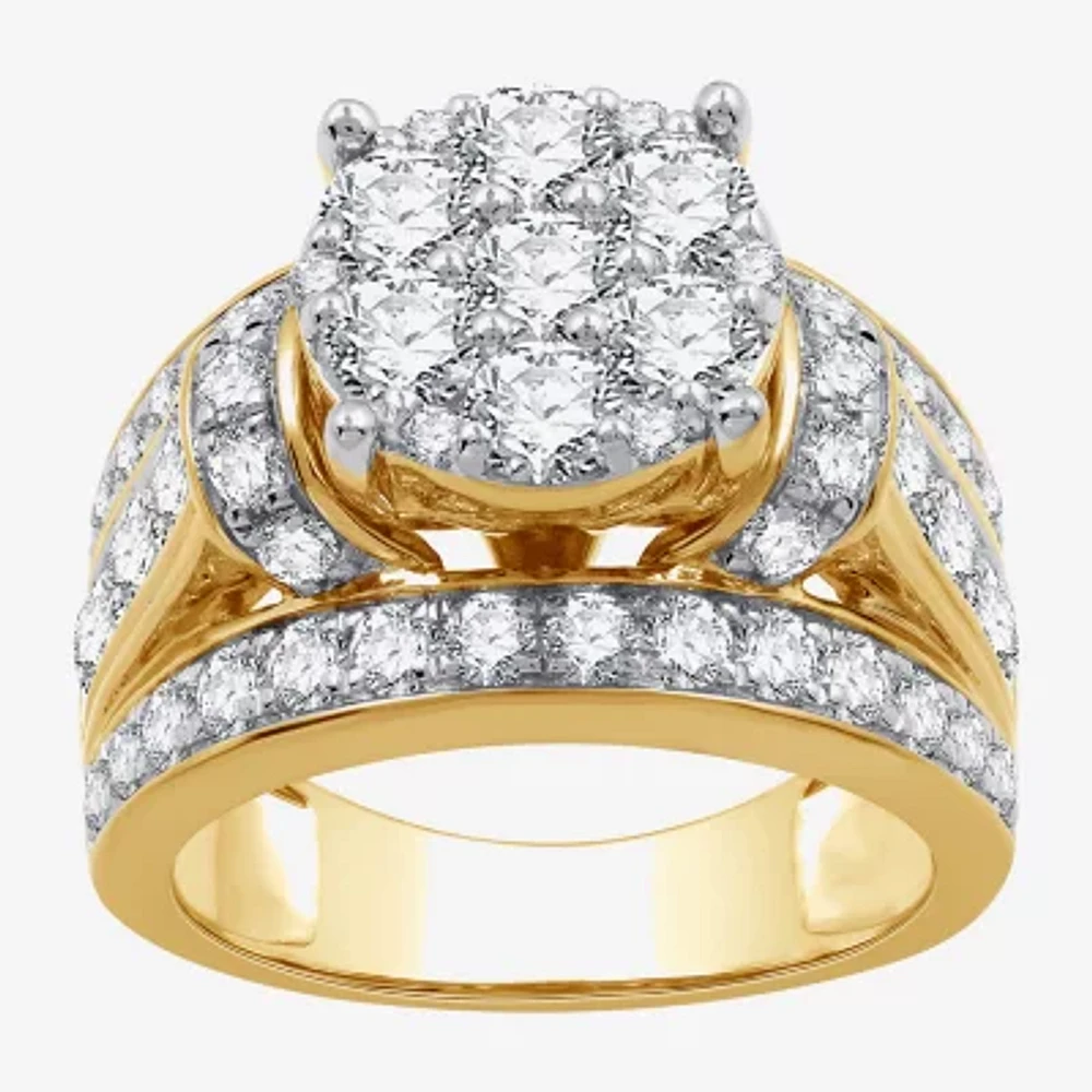 (G / Si1-Si2) Womens 3 CT. T.W. Lab Grown White Diamond 10K Gold Round Side Stone Engagement Ring