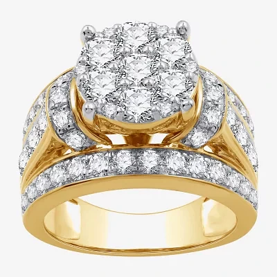 (G / Si1-Si2) Womens 3 CT. T.W. Lab Grown White Diamond 10K Gold Round Side Stone Engagement Ring