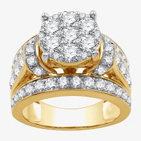 (G / Si1-Si2) Womens 3 CT. T.W. Lab Grown White Diamond 10K Gold Round Side Stone Engagement Ring