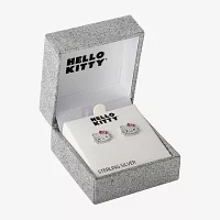 White Crystal Sterling Silver 8.1mm Hello Kitty Hoop Earrings