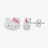 White Crystal Sterling Silver 8.1mm Hello Kitty Hoop Earrings