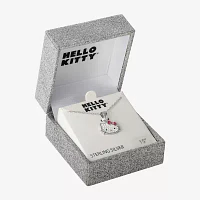 Girls White Crystal Sterling Silver Hello Kitty Pendant Necklace