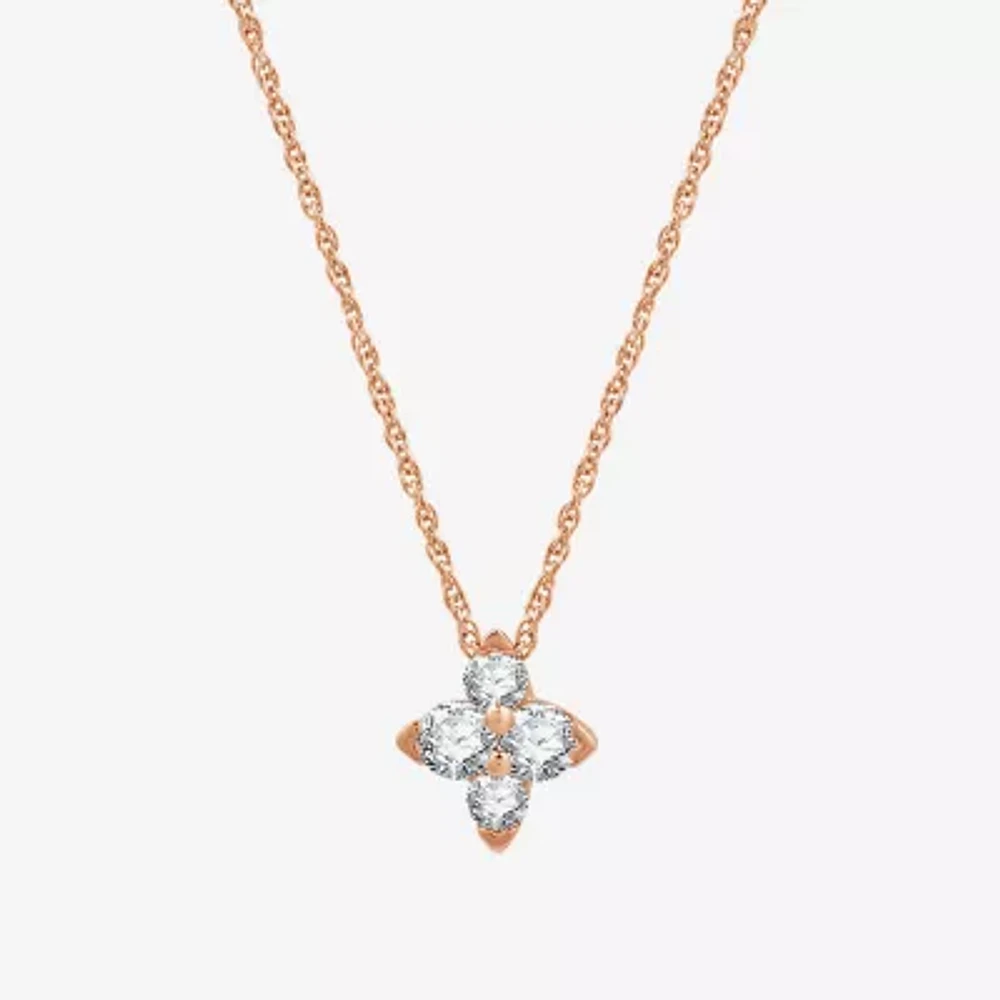 Womens 1/4 CT. T.W. Lab Grown White Diamond 14K Rose Gold Over Silver Pendant Necklace