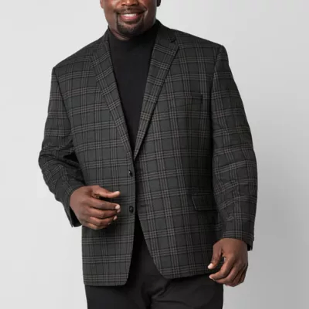 Shaquille O'Neal XLG Mens Big and Tall Plaid Stretch Fabric Classic Fit Sport Coat