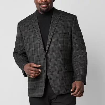 Shaquille O'Neal XLG Mens Big and Tall Plaid Stretch Fabric Classic Fit Sport Coats