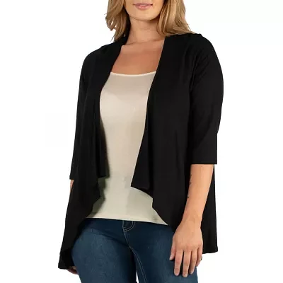 24/7 Comfort Apparel 3/4 Length Sleeve Open Cardigan