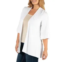 24/7 Comfort Apparel Open Front Elbow Sleeve Cardigan - Plus