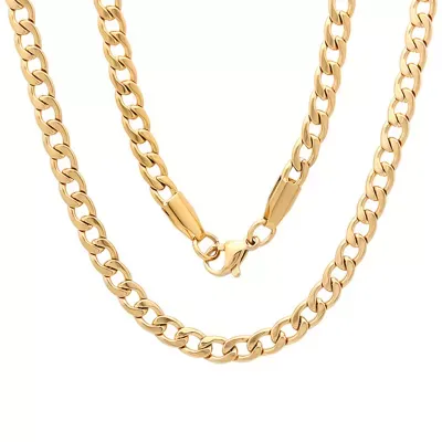 18K Gold Over Stainless Steel 24 Inch Semisolid Curb Chain Necklace