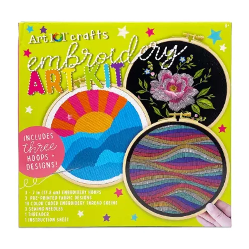 Art 101 Crafts Embroidery Art Kit with 3 Embroidery Hoops and Designs