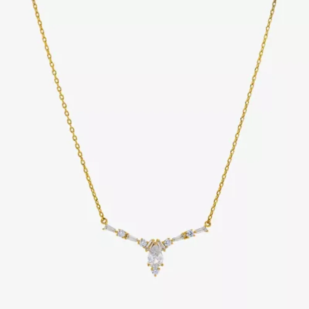 Sparkle Allure Cubic Zirconia 14K Gold Over Brass 16 Inch Link Pear Pendant Necklace