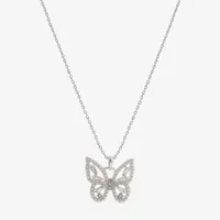 Sparkle Allure Cubic Zirconia Pure Silver Over Brass 16 Inch Link Butterfly Pendant Necklace