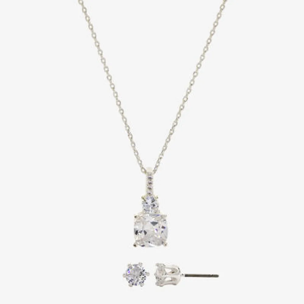 Sparkle Allure Womens Cubic Zirconia Pure Silver Over Brass Round 2-pc. Jewelry Set