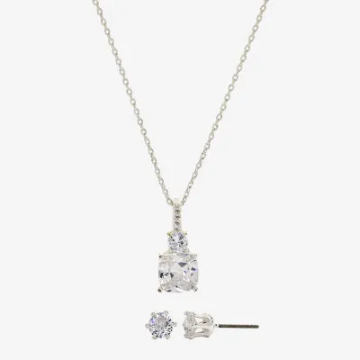 Sparkle Allure Womens Cubic Zirconia Pure Silver Over Brass Round 2-pc. Jewelry Set