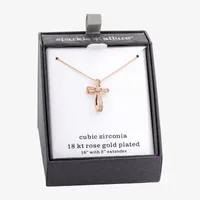 Sparkle Allure Cubic Zirconia 18K Rose Gold Over Brass 16 Inch Link Cross Pendant Necklace