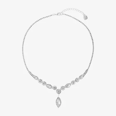 Monet Jewelry Silver Tone Crystal 17 Inch Rolo Y Necklace