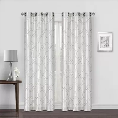 Regal Home Vince Embroidered Light-Filtering Grommet Top Set of 2 Curtain Panel