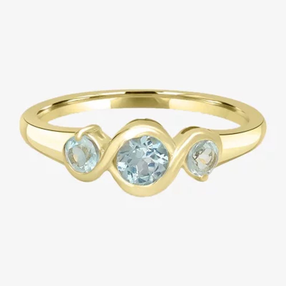 Silver Treasures Genuine Stone Topaz 14K Gold Over 3-Stone Band