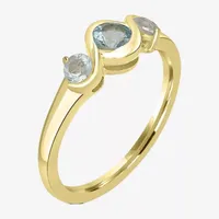 Silver Treasures Genuine Stone Topaz 14K Gold Over 3-Stone Band