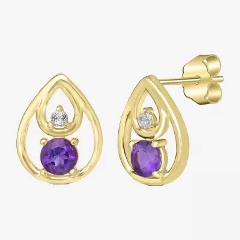 Silver Treasures Genuine Stone 14K Gold Over Stud Earrings