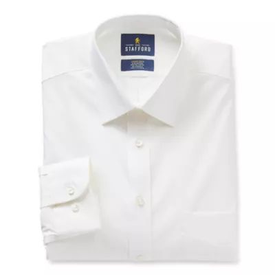 Stafford Smart Tech Mens Spread Collar Long Sleeve Stretch Fabric Wrinkle Free Dress Shirt