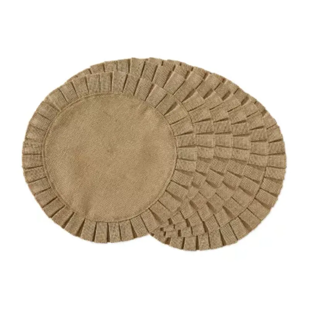 Design Imports Natural Jute Round Ruffle Trim Table Linen Sets