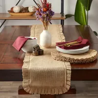 Design Imports Natural Jute Round Ruffle Trim Table Linen Sets