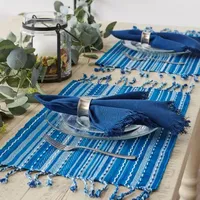 Design Imports Blue Tonal Stripe With Fringe 6-pc. Table Linen Sets