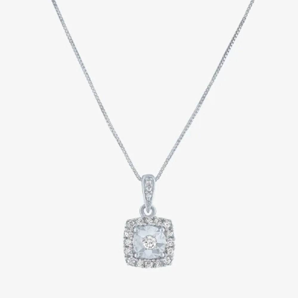 (G-H / Si2-I1) Womens 1/6 CT. T.W. Lab Grown White Diamond 10K White Gold Cushion Pendant Necklace