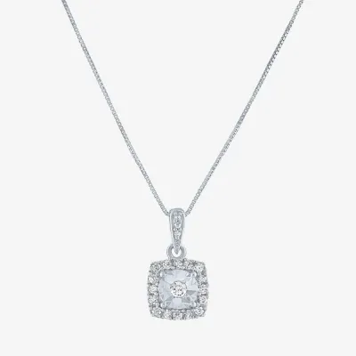 (G-H / Si2-I1) Womens 1/6 CT. T.W. Lab Grown White Diamond 10K White Gold Cushion Pendant Necklace