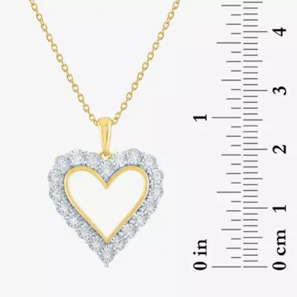 Large Heart 14k Yellow Gold Pendant Necklace in White Diamond