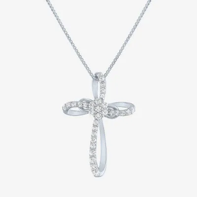 Diamond Blossom Womens 1/4 CT. T.W. Mined White Diamond Sterling Silver Cross Pendant Necklace
