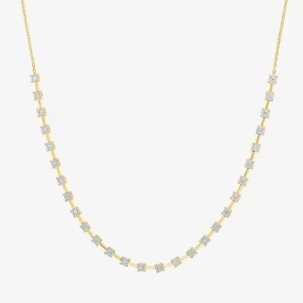 Diamond Addiction Womens 1/4 CT. T.W. Natural White Diamond 14K Gold Over Silver Sterling Silver Tennis Necklaces