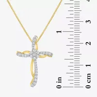 Diamond Blossom Womens 1/4 CT. T.W. Natural White Diamond 14K Gold Over Silver Sterling Silver Cross Pendant Necklace