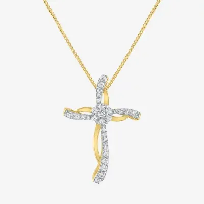 Diamond Blossom Womens 1/4 CT. T.W. Natural White Diamond 14K Gold Over Silver Sterling Silver Cross Pendant Necklace