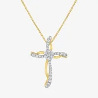 Diamond Blossom Womens 1/4 CT. T.W. Natural White Diamond 14K Gold Over Silver Sterling Silver Cross Pendant Necklace