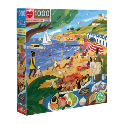Eeboo Piece And Love Beach Umbrellas 1000 Piece Square Adult Jigsaw Puzzle Puzzle