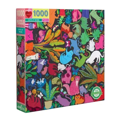 Eeboo Piece And Love Cats At Work  1000 Piece Square Adult Jigsaw Puzzle Puzzle