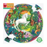 Eeboo Piece And Love Unicorn Garden 500 Piece Round Circle Jigsaw Puzzle Puzzle