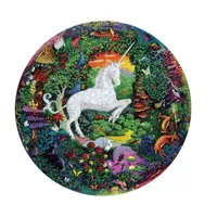 Eeboo Piece And Love Unicorn Garden 500 Piece Round Circle Jigsaw Puzzle Puzzle