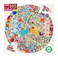 Eeboo Piece And Love Blue Bird Yellow Bird 500 Piece Adult   Round Jigsaw Puzzle Puzzle