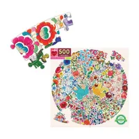Eeboo Piece And Love Blue Bird Yellow Bird 500 Piece Adult   Round Jigsaw Puzzle Puzzle