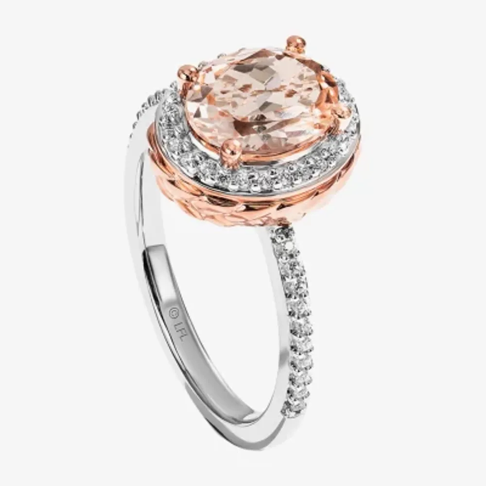 Star Wars Fine Jewelry Galactic Royalty Womens 1/6 CT. T.W. Genuine Pink Morganite 10K Rose Gold Sterling Silver Oval Halo Side Stone Cocktail Ring