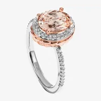 Star Wars Fine Jewelry Galactic Royalty Womens 1/6 CT. T.W. Genuine Pink Morganite 10K Rose Gold Sterling Silver Oval Halo Side Stone Cocktail Ring