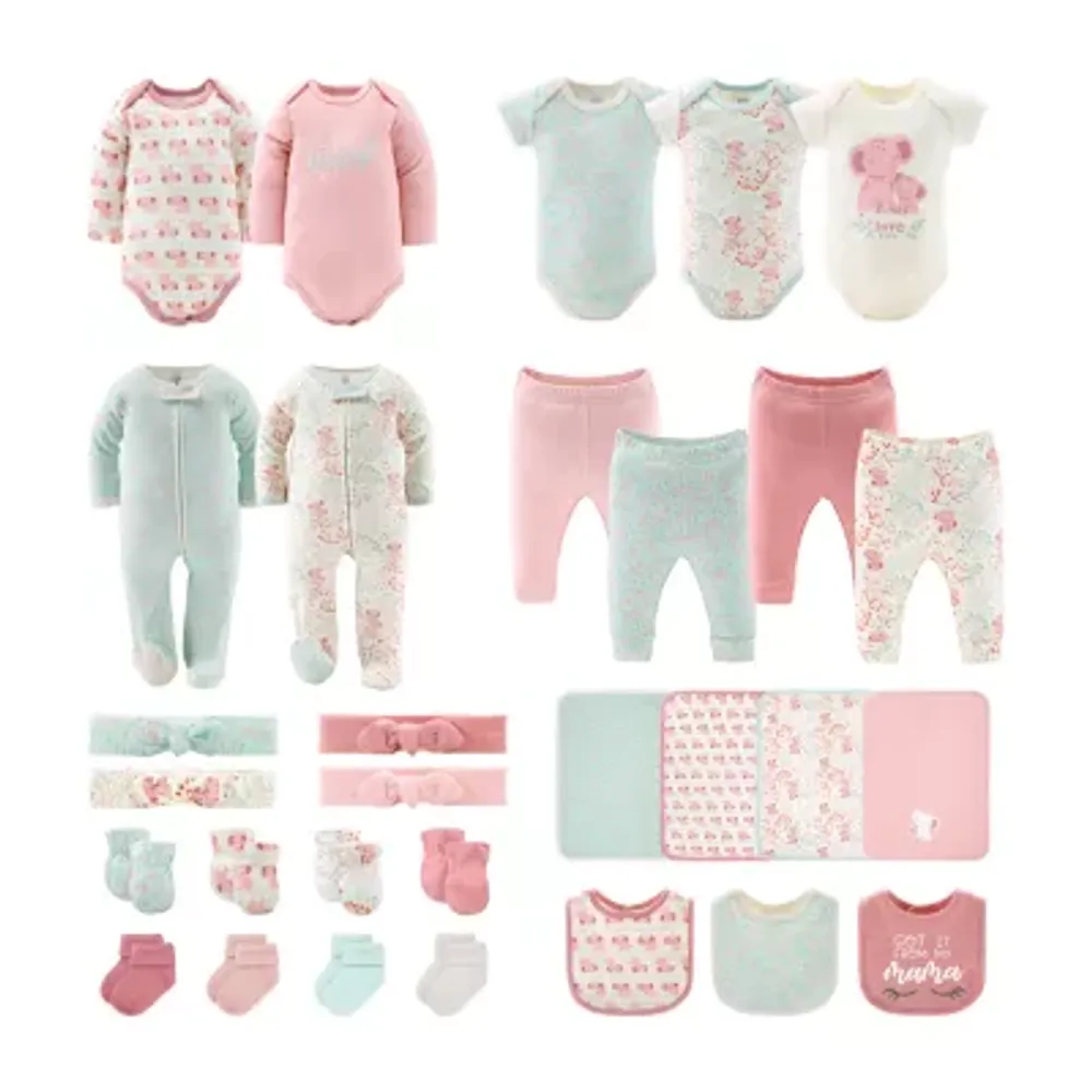 The Peanutshell 0-3m Floral Elephant Baby Unisex 30-pc. Baby Clothing Set