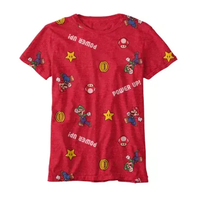 Big Boys Crew Neck Super Mario Short Sleeve Graphic T-Shirt