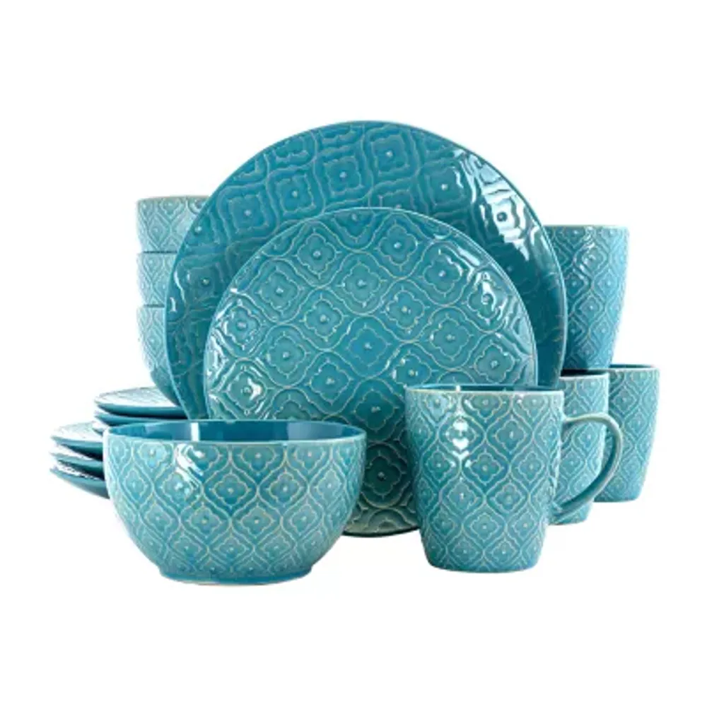 Elama Aqua Lily 16-pc. Stoneware Dinnerware Set